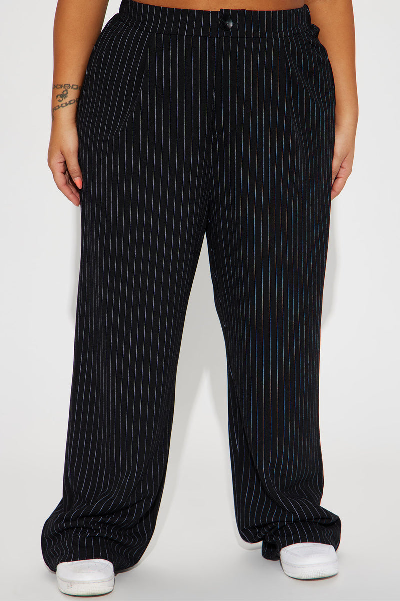 Work It Pinstripe Trouser Pant - Black