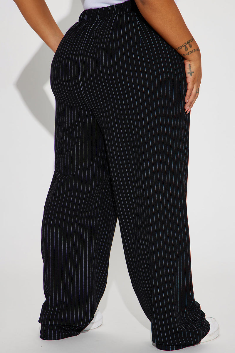 Work It Pinstripe Trouser Pant - Black