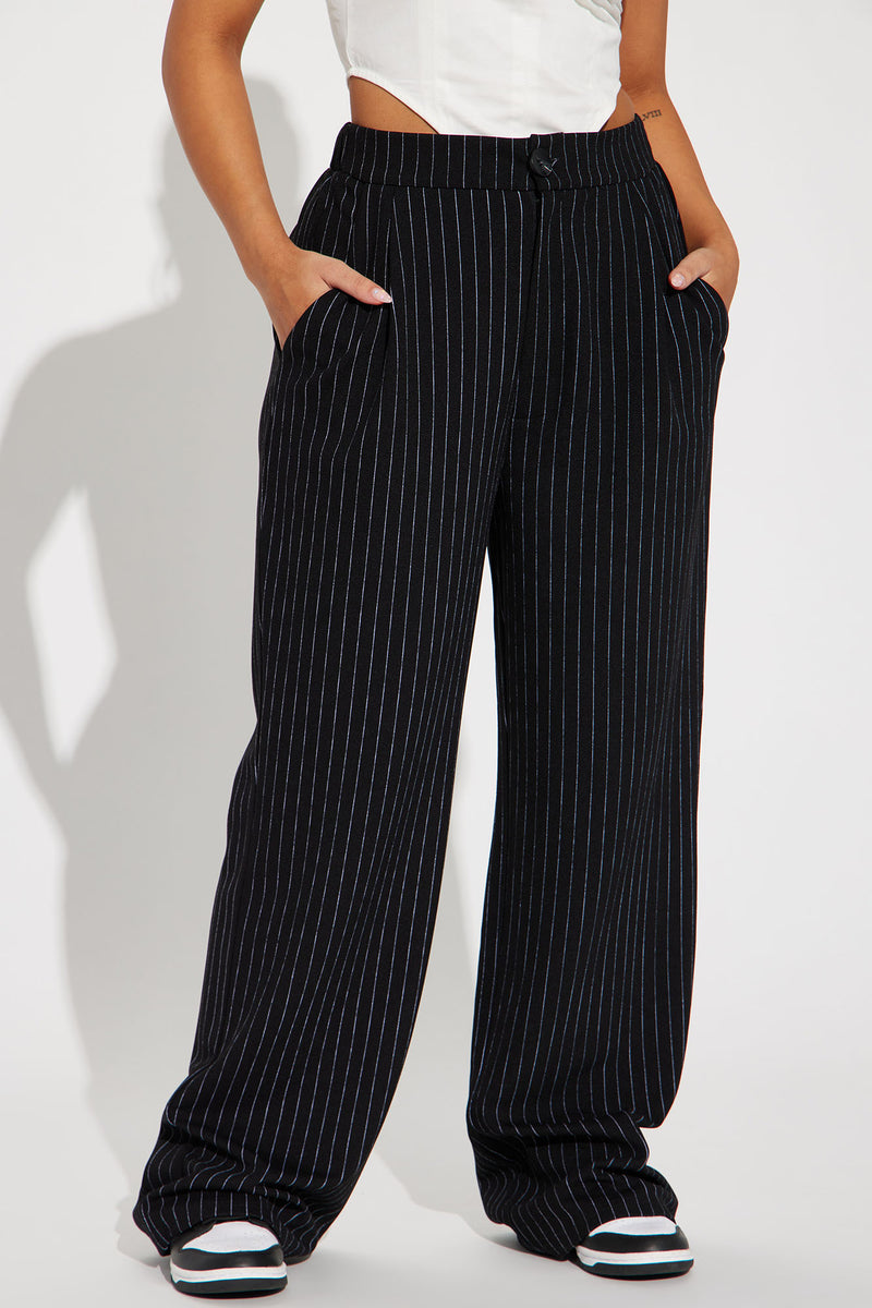 Work It Pinstripe Trouser Pant - Black