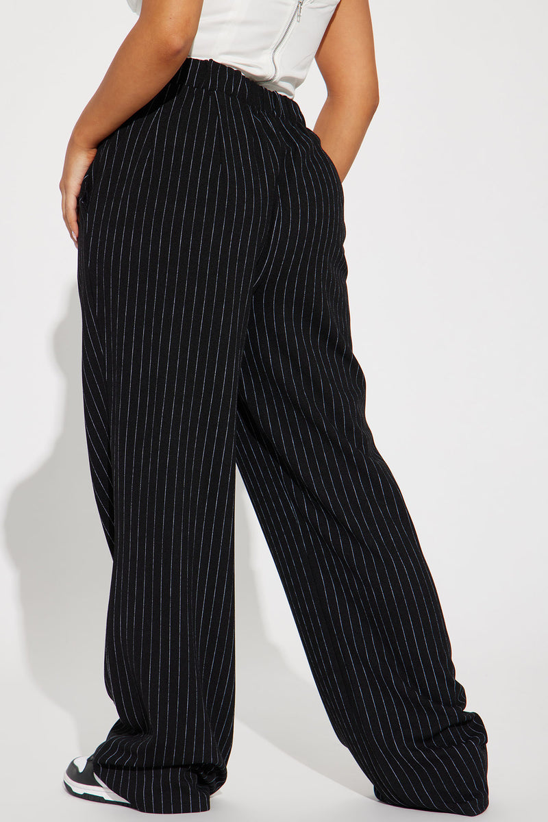 Work It Pinstripe Trouser Pant - Black