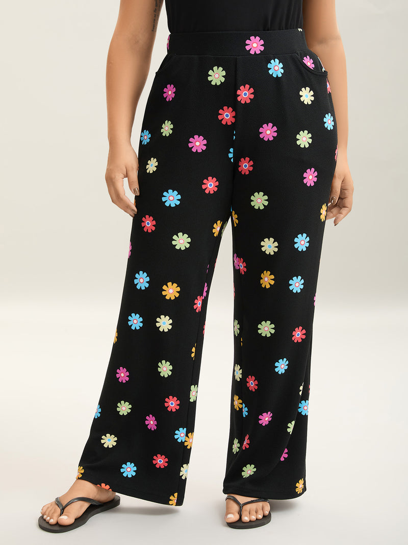 Multi-Color Floral Print Flared Pants