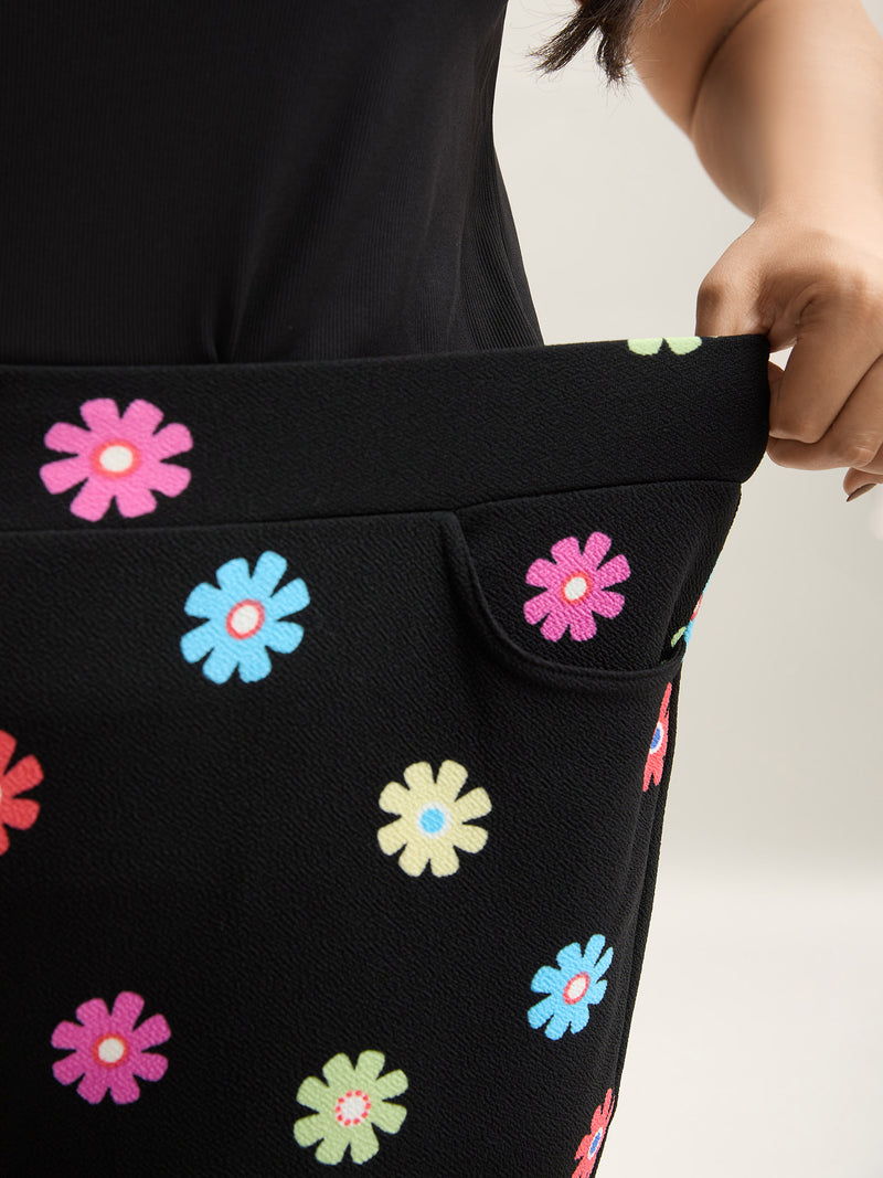Multi-Color Floral Print Flared Pants