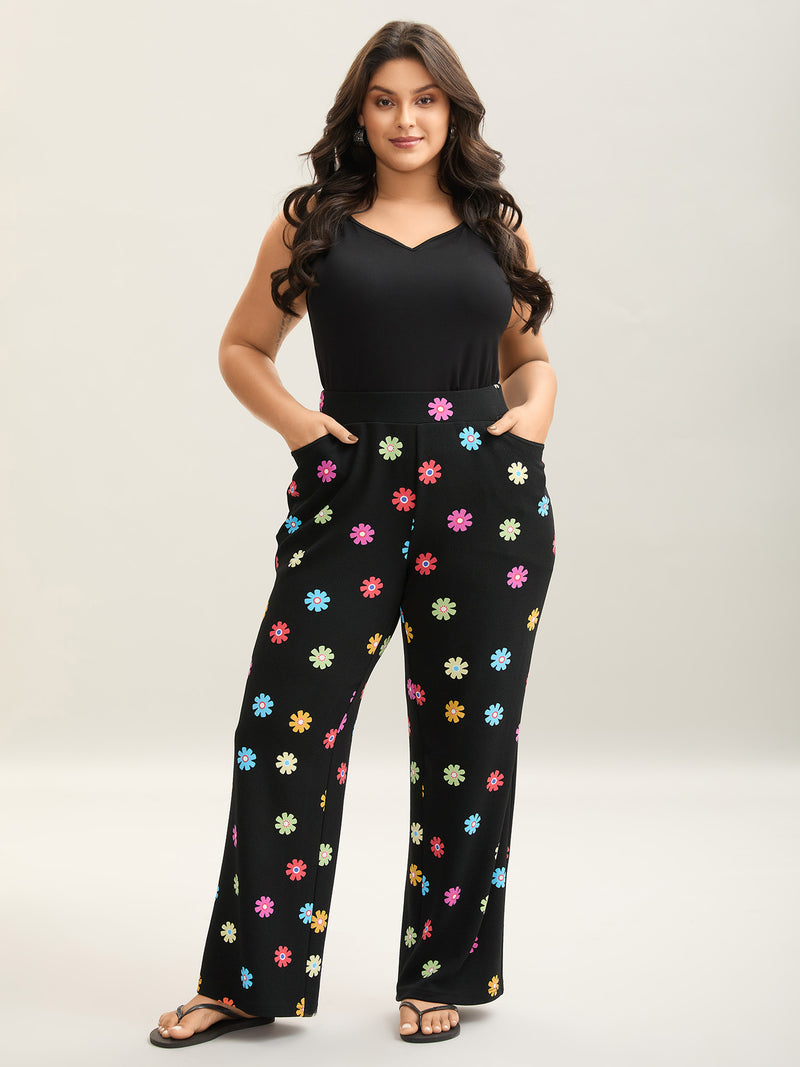 Multi-Color Floral Print Flared Pants