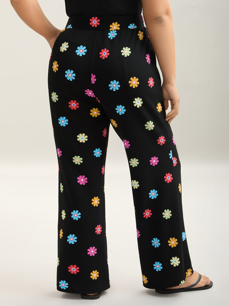 Multi-Color Floral Print Flared Pants