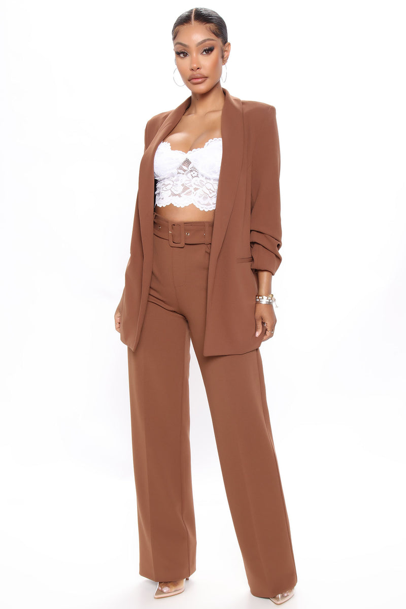 Celine Belted Wide Leg Pant - Brown