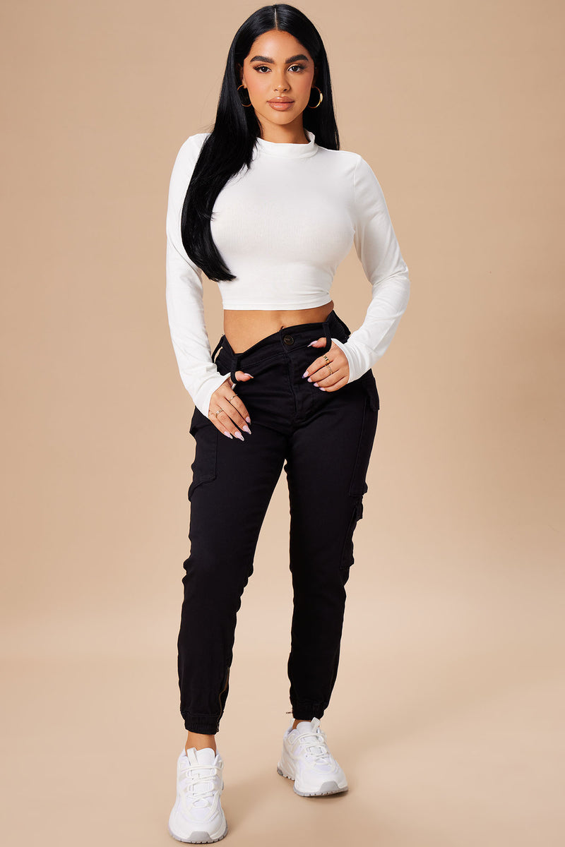Melanie Long Sleeve Mock Neck Crop Top - Ivory