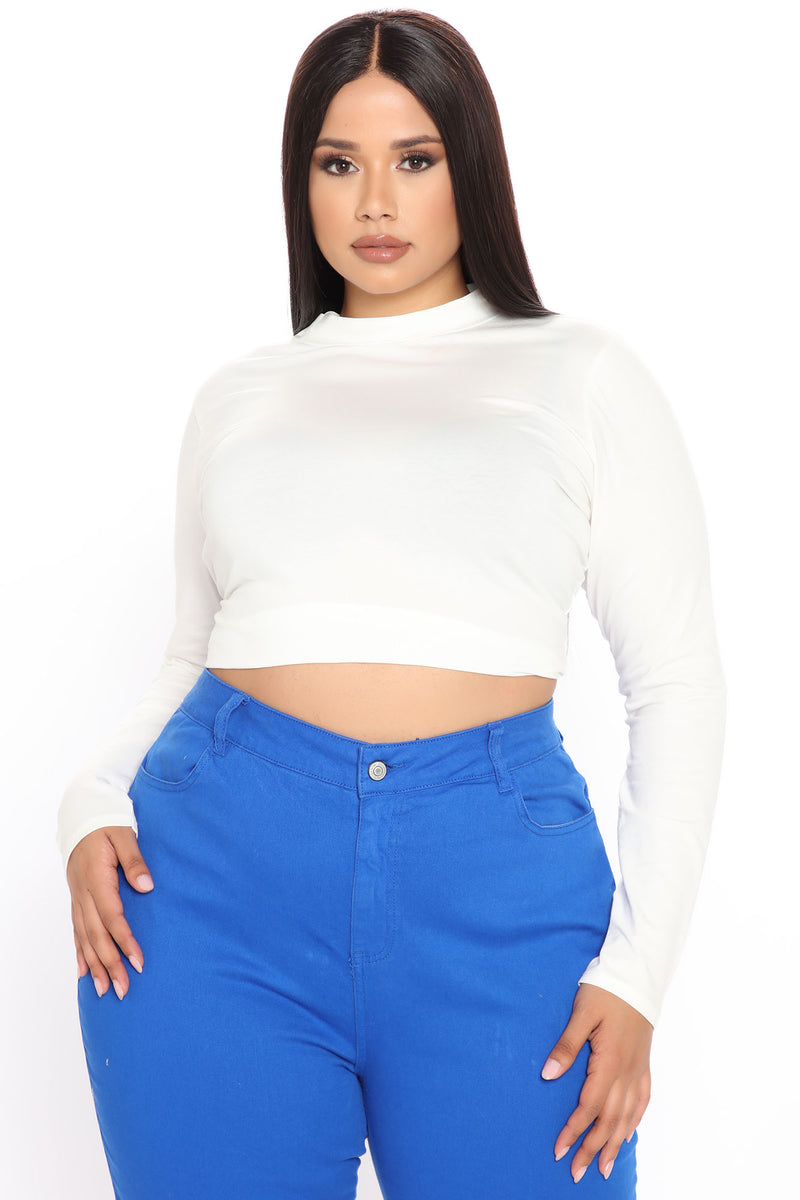 Melanie Long Sleeve Mock Neck Crop Top - Ivory