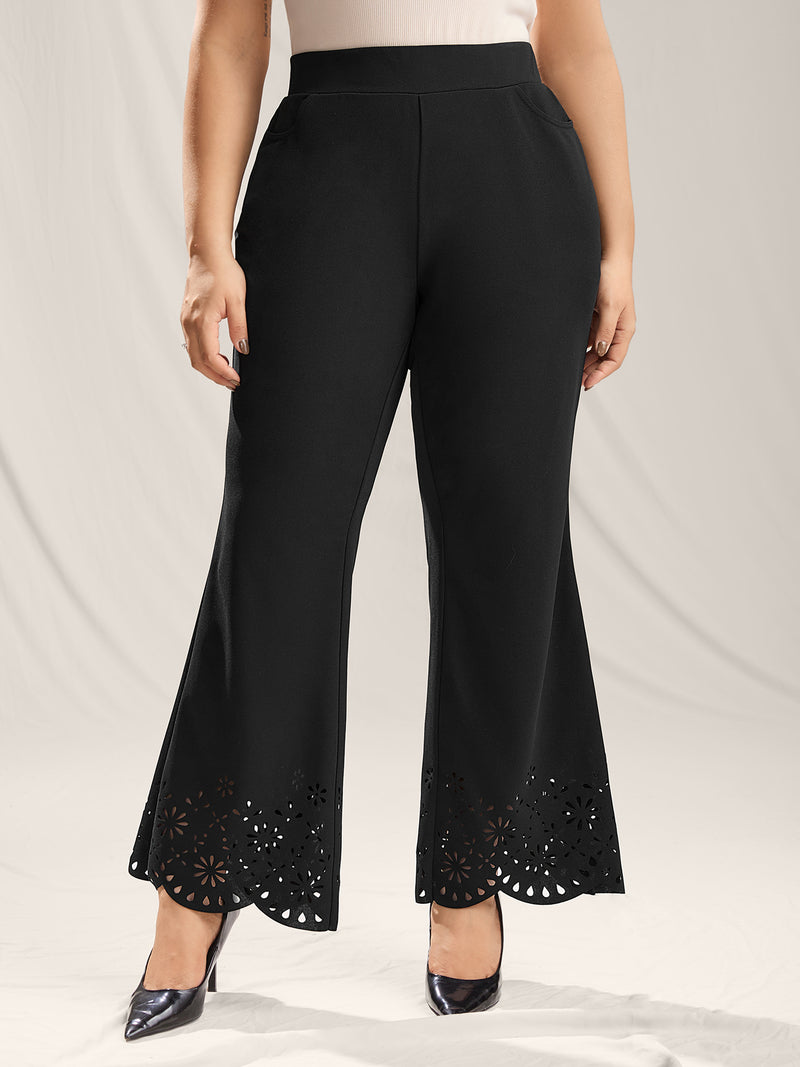 Scalloped Laser Cut Bootcut Pants