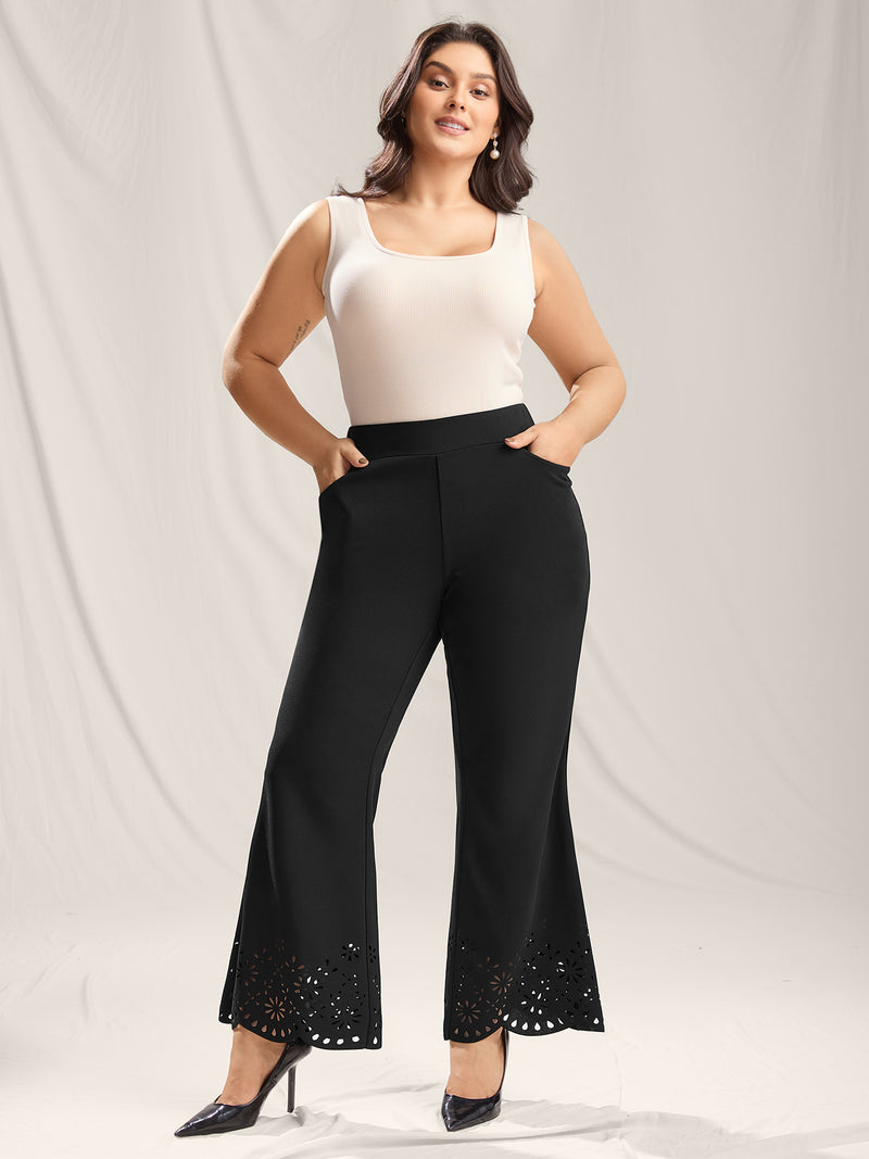 Scalloped Laser Cut Bootcut Pants