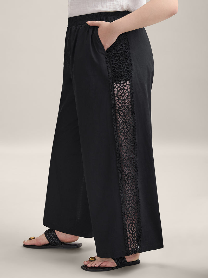 Cotton Side Lace Wide-Leg Pants