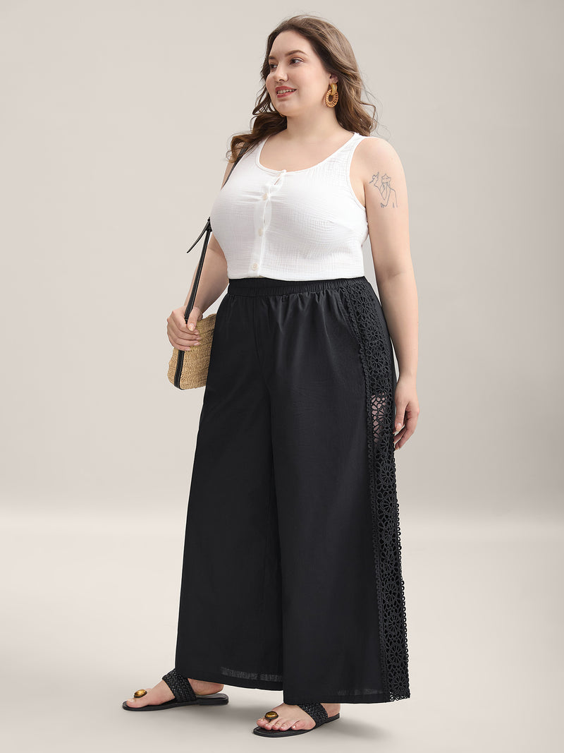 Cotton Side Lace Wide-Leg Pants