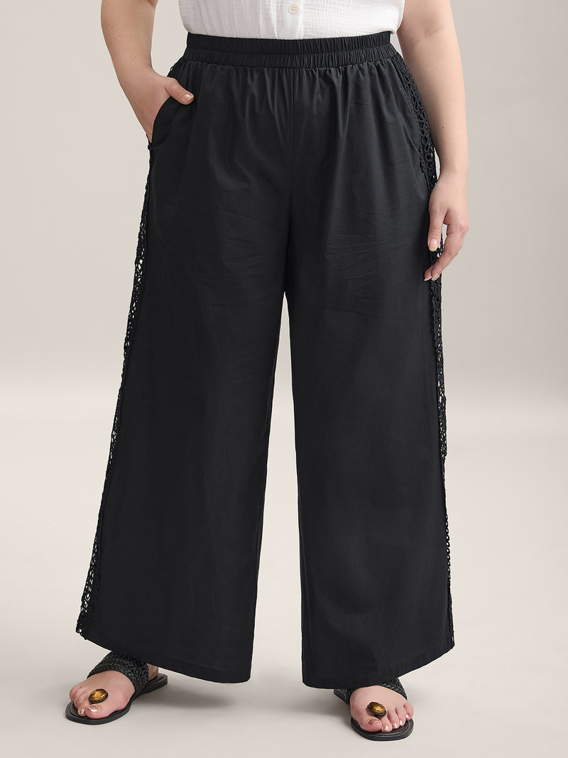 Cotton Side Lace Wide-Leg Pants