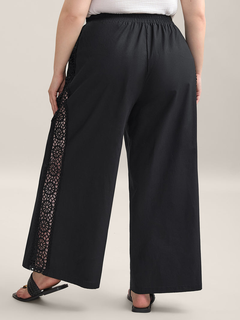 Cotton Side Lace Wide-Leg Pants