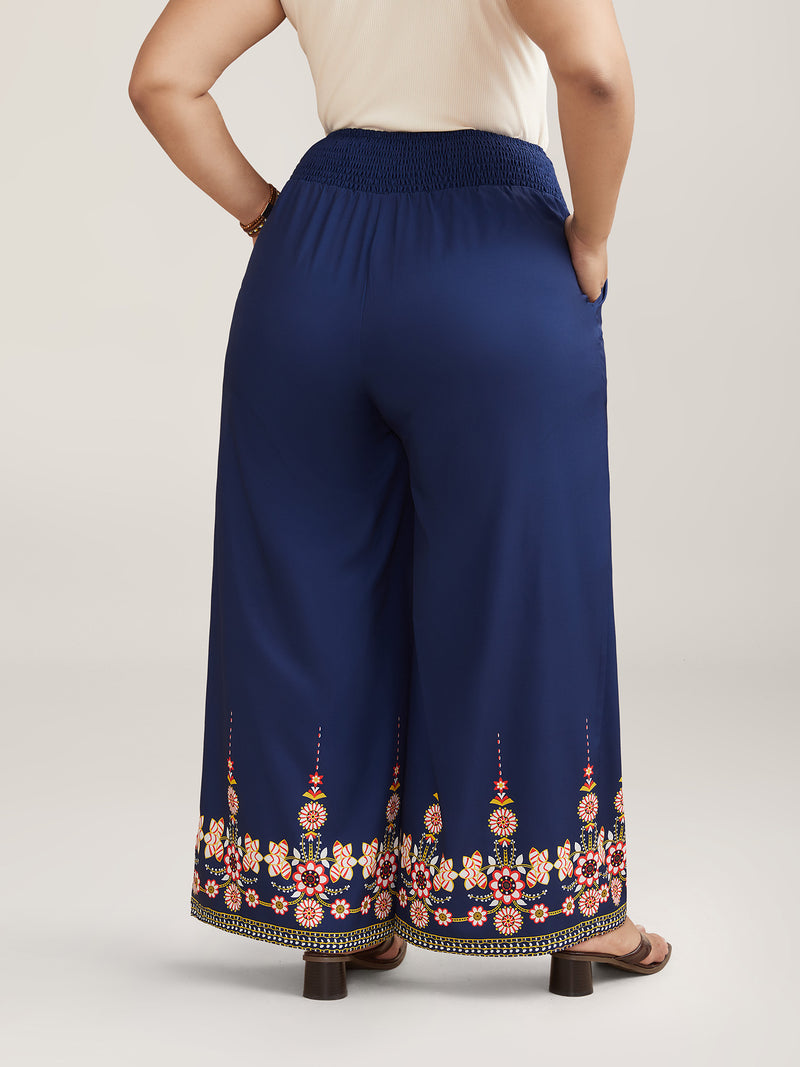 Contrast Geo Print Hem Wide-Leg Pants