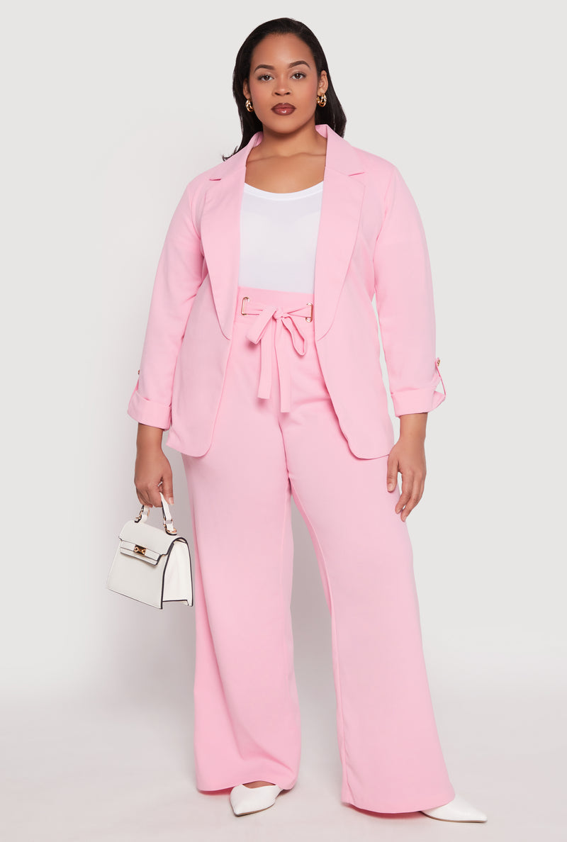 Plus Size Crepe Knit Belted Front Dress Pants