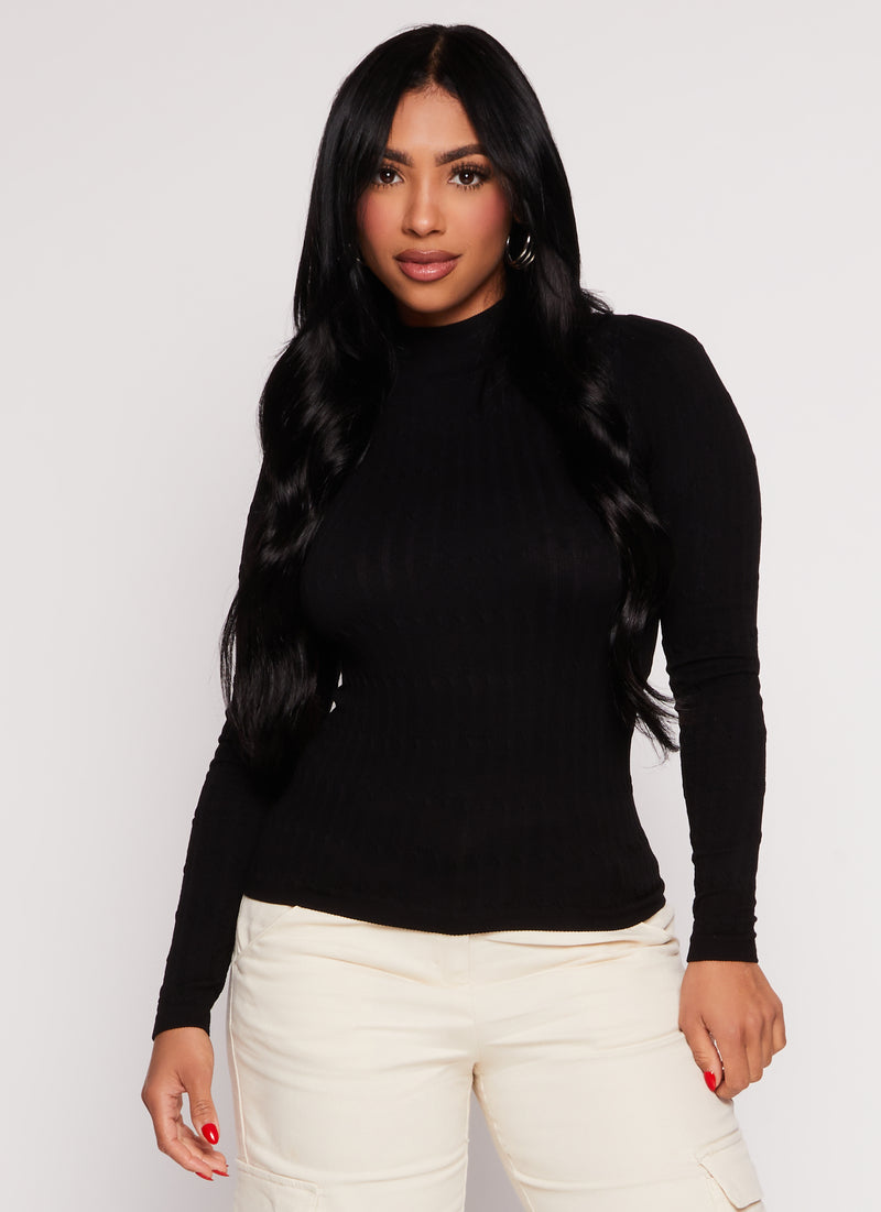 Seamless Cable Knit Mock Neck Top