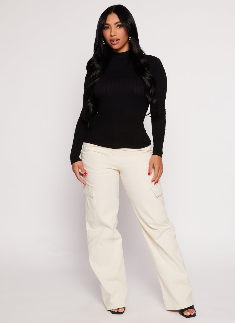 Seamless Cable Knit Mock Neck Top