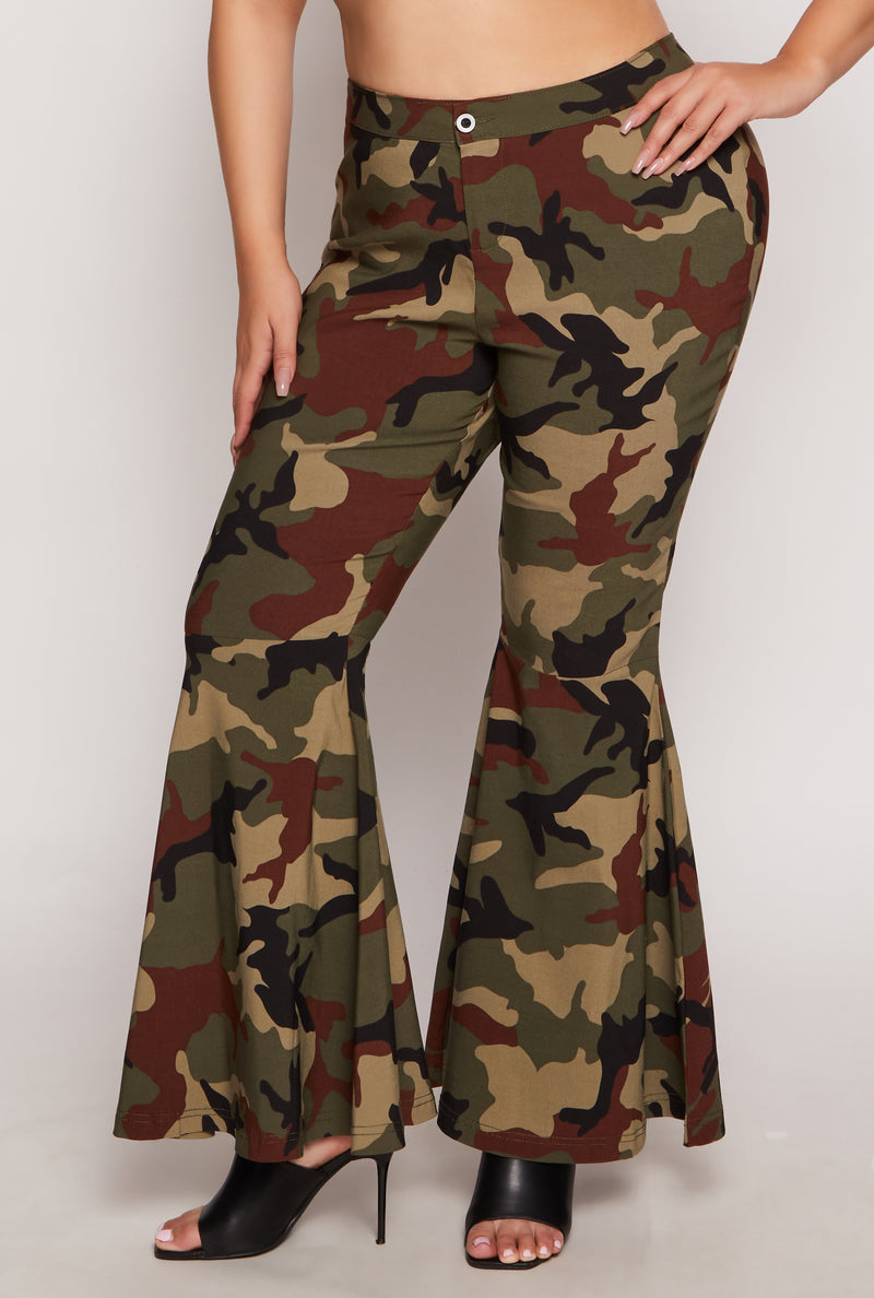 Plus Size Camo Hyperstretch Bell Bottom Pants