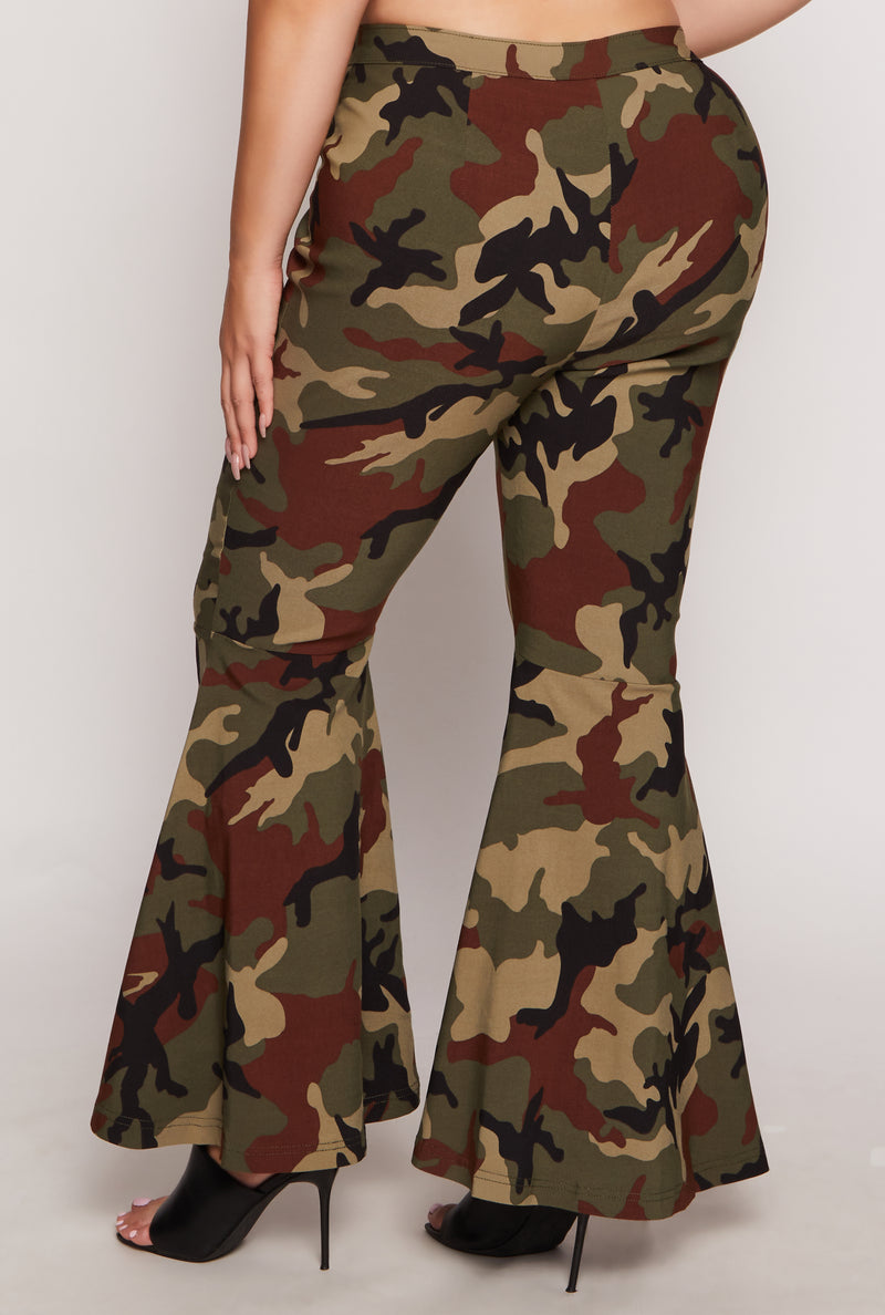 Plus Size Camo Hyperstretch Bell Bottom Pants