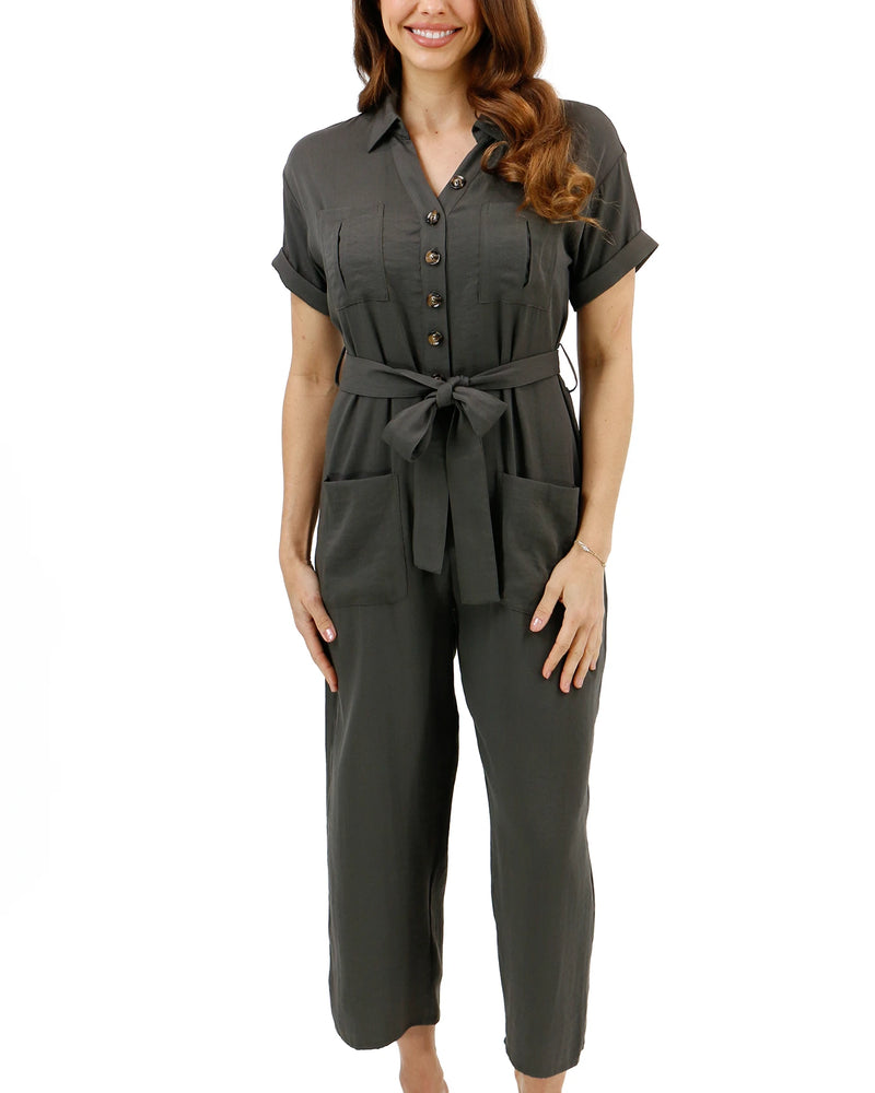 Short Sleeve Utility Army Wide Leg Jumpsuit