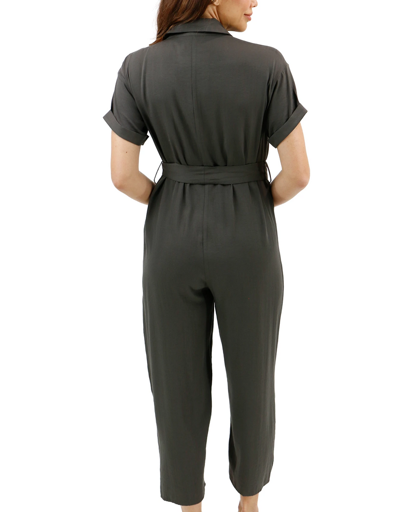 Short Sleeve Utility Army Wide Leg Jumpsuit