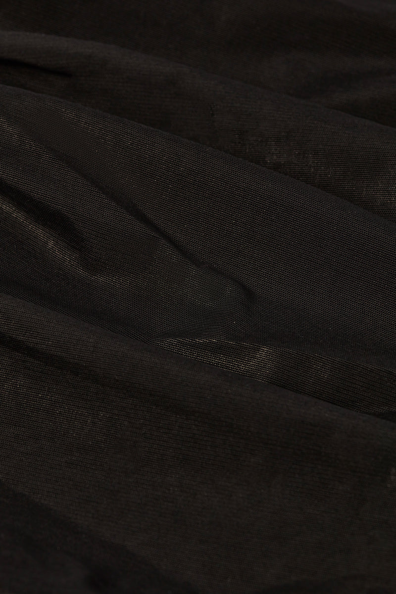 Metallic Ruched Cut-Out Flared Jumpsuit in Black