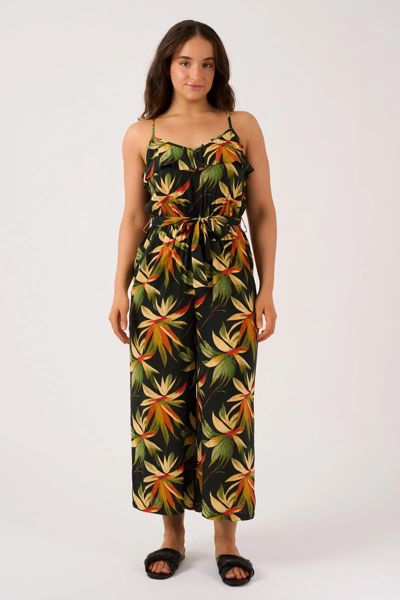 Sustainable Viscose Frill Jumpsuit - Black Tropico