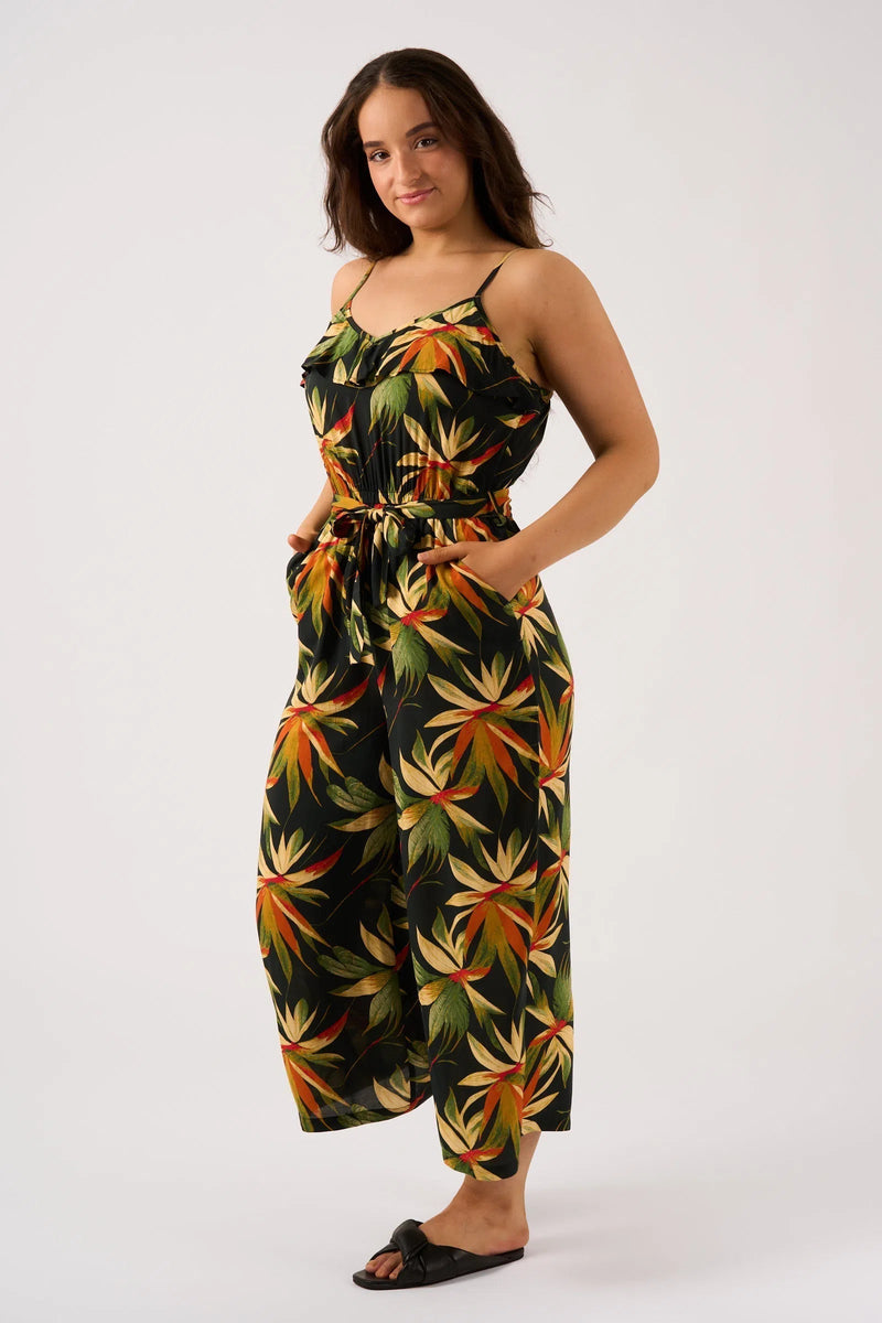 Sustainable Viscose Frill Jumpsuit - Black Tropico