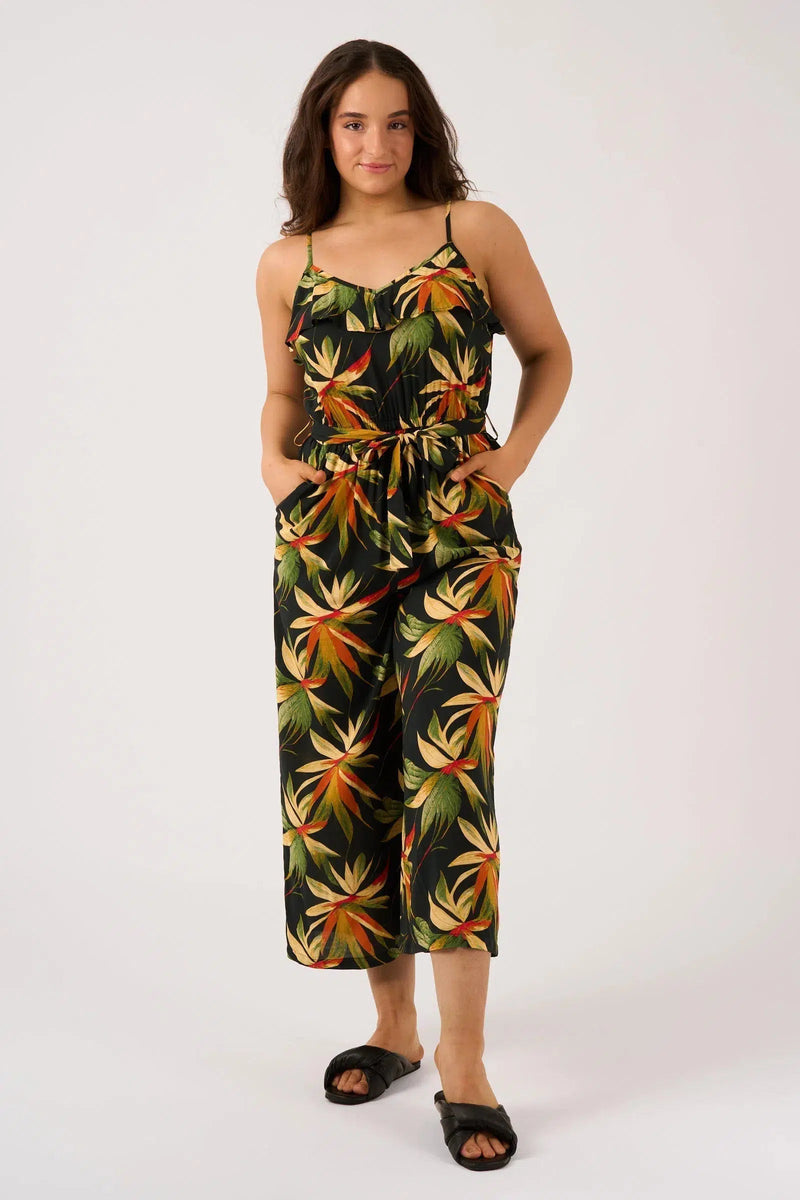 Sustainable Viscose Frill Jumpsuit - Black Tropico