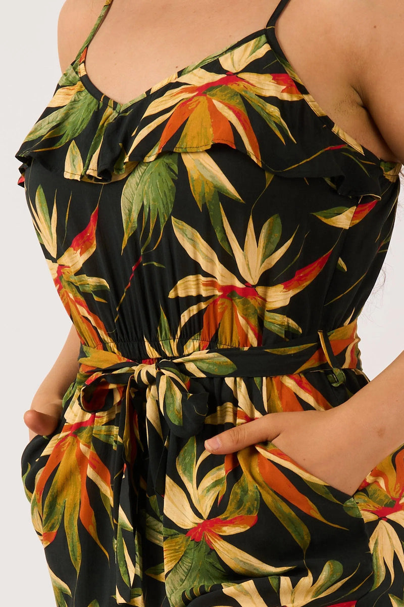 Sustainable Viscose Frill Jumpsuit - Black Tropico
