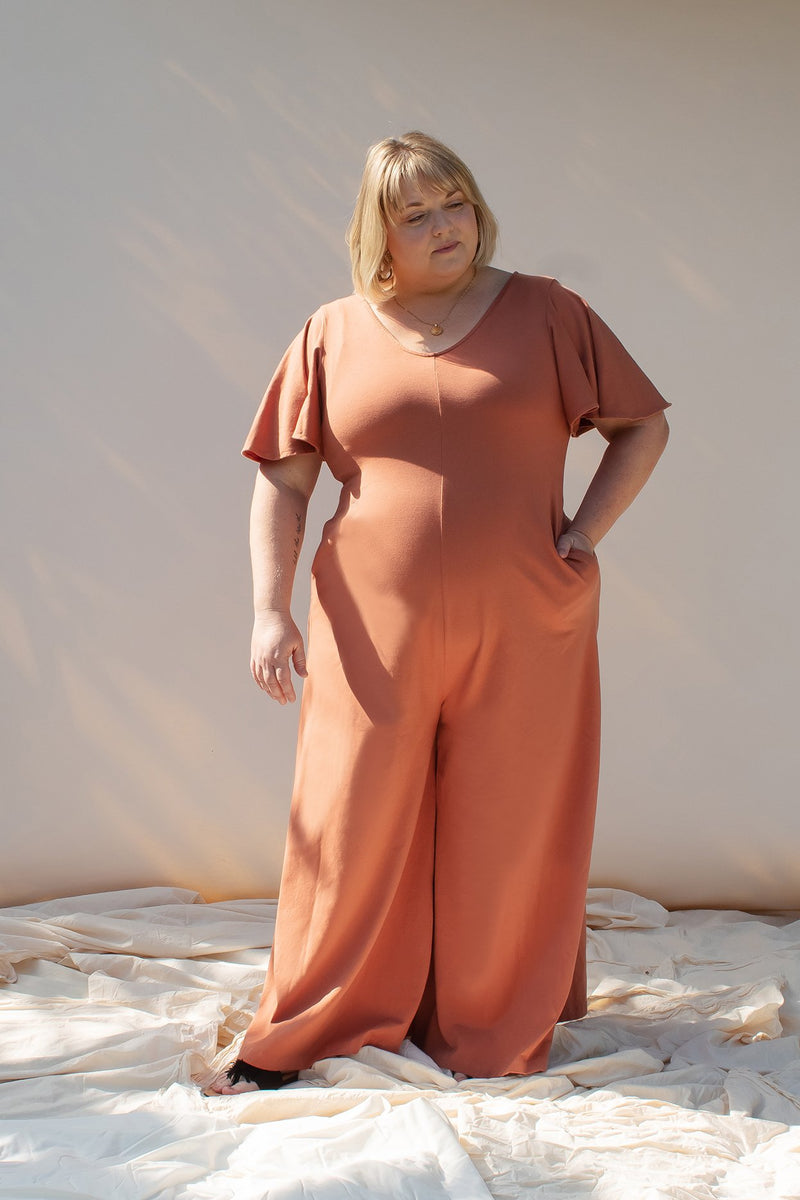 SAMPLE SALE | Villa Flutter Sleeve Jumpsuit - Toast