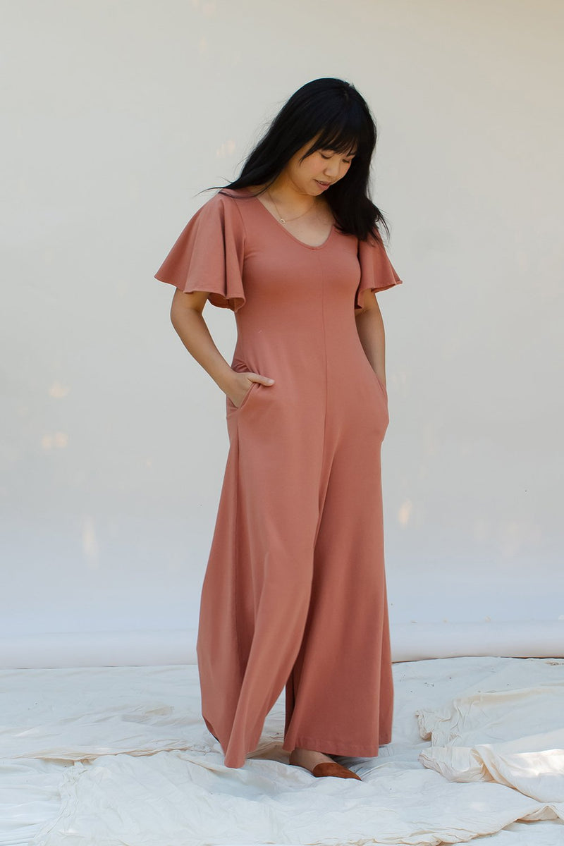 SAMPLE SALE | Villa Flutter Sleeve Jumpsuit - Toast