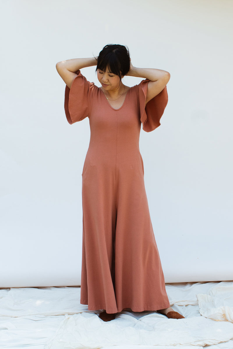 SAMPLE SALE | Villa Flutter Sleeve Jumpsuit - Toast