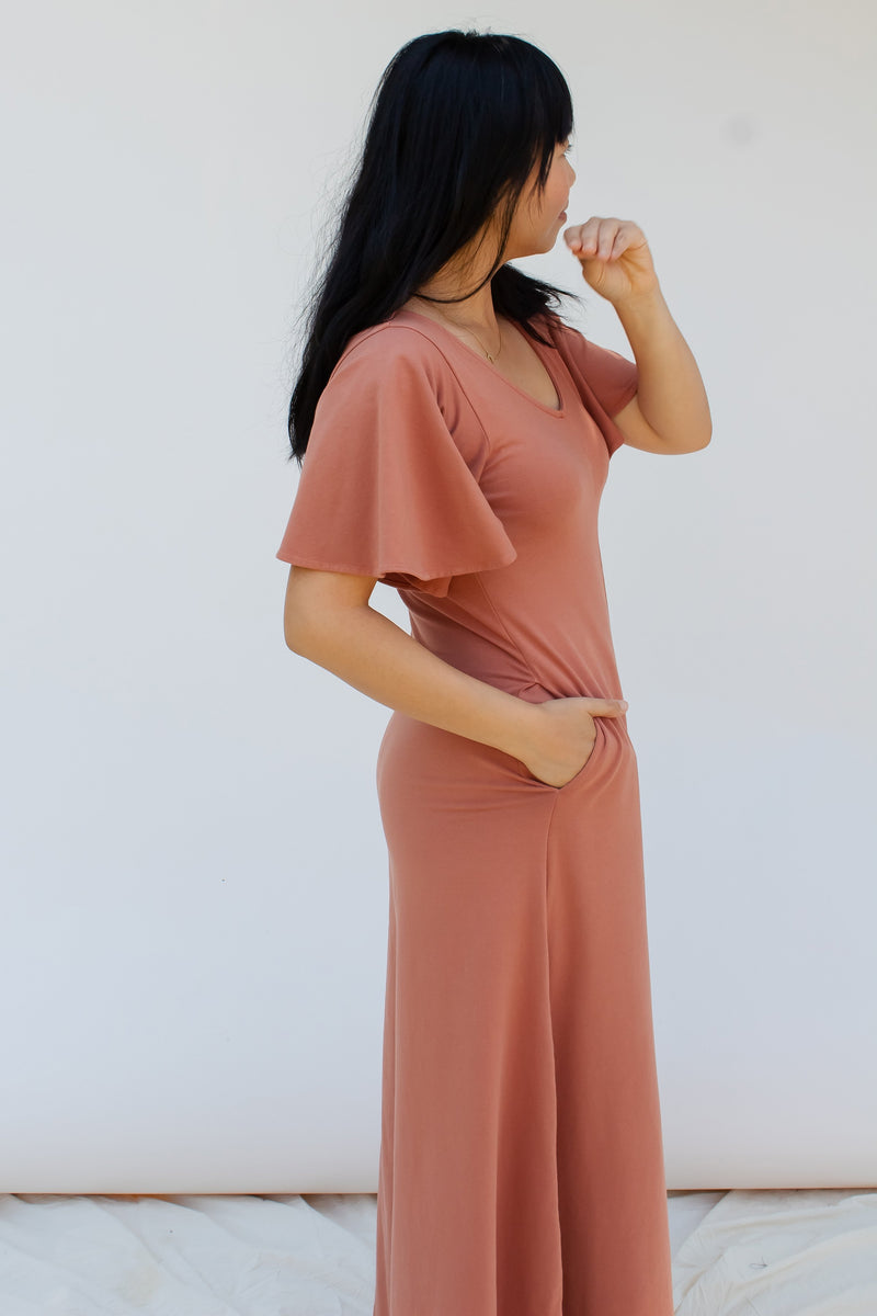 SAMPLE SALE | Villa Flutter Sleeve Jumpsuit - Toast