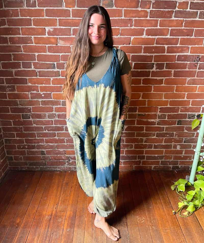 Ophelia Tie Dye Spiral  Jumpsuit / Overalls - Teal