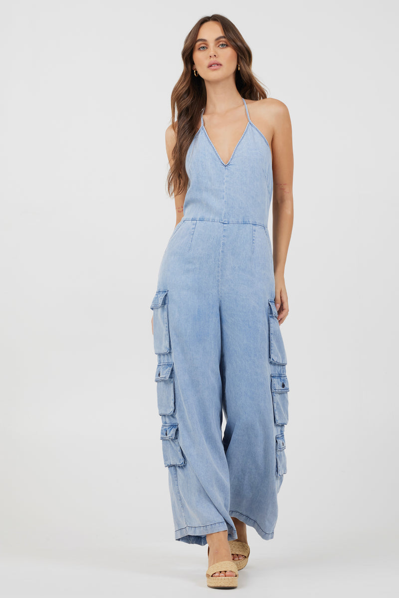 Washed Denim Tencel Jumpsuit