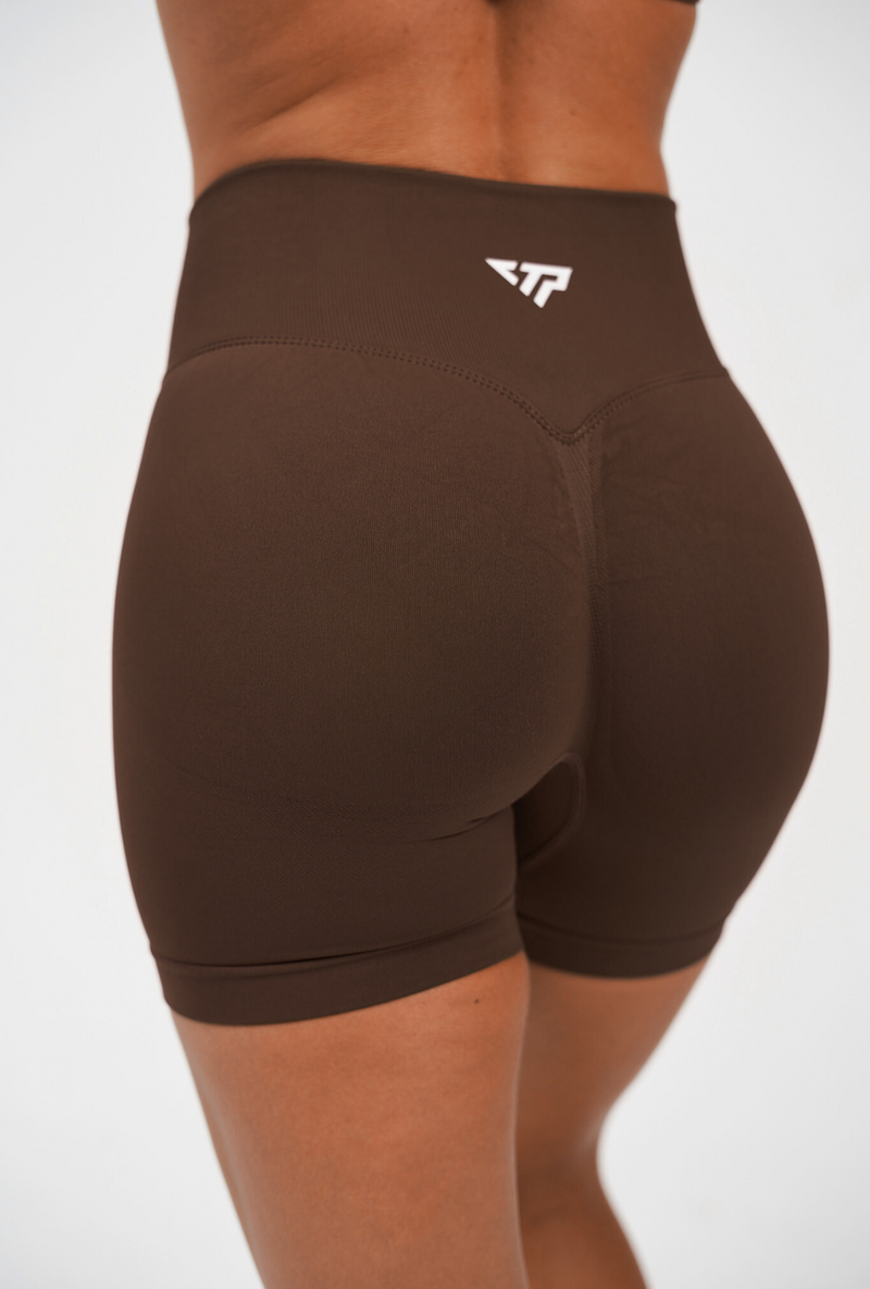 RECOIL HIGH WAIST SCRUNCH SHORTS - ESPRESSO
