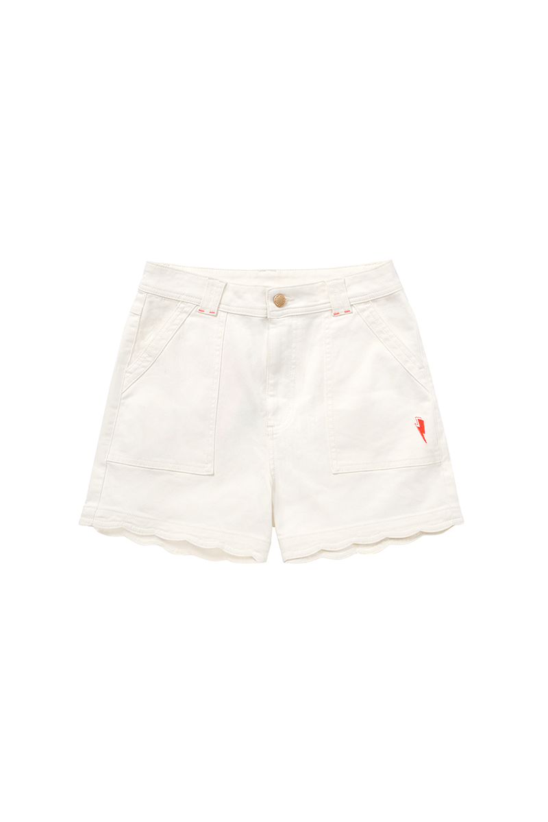 Ecru Scallop Denim Shorts