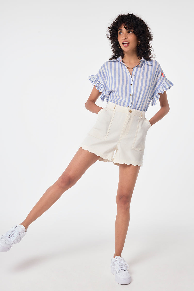 Ecru Scallop Denim Shorts