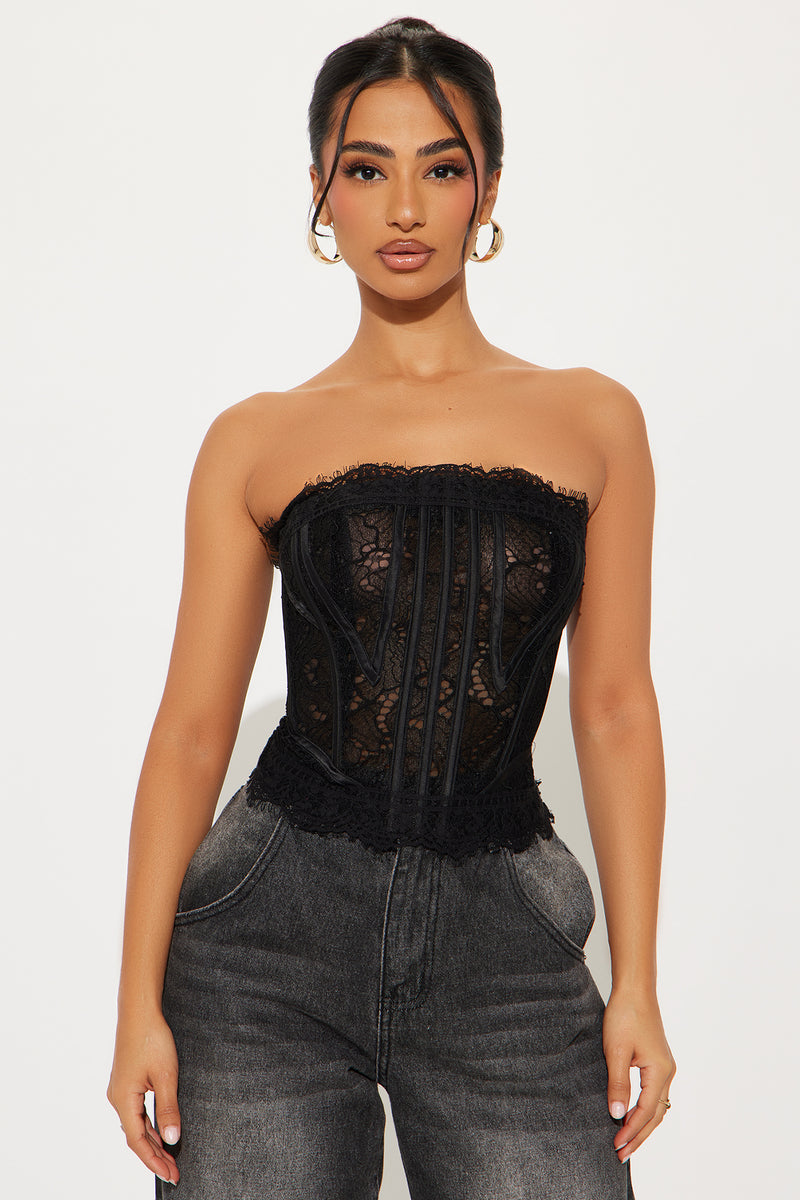 Pure Connection Lace Corset Top - Black
