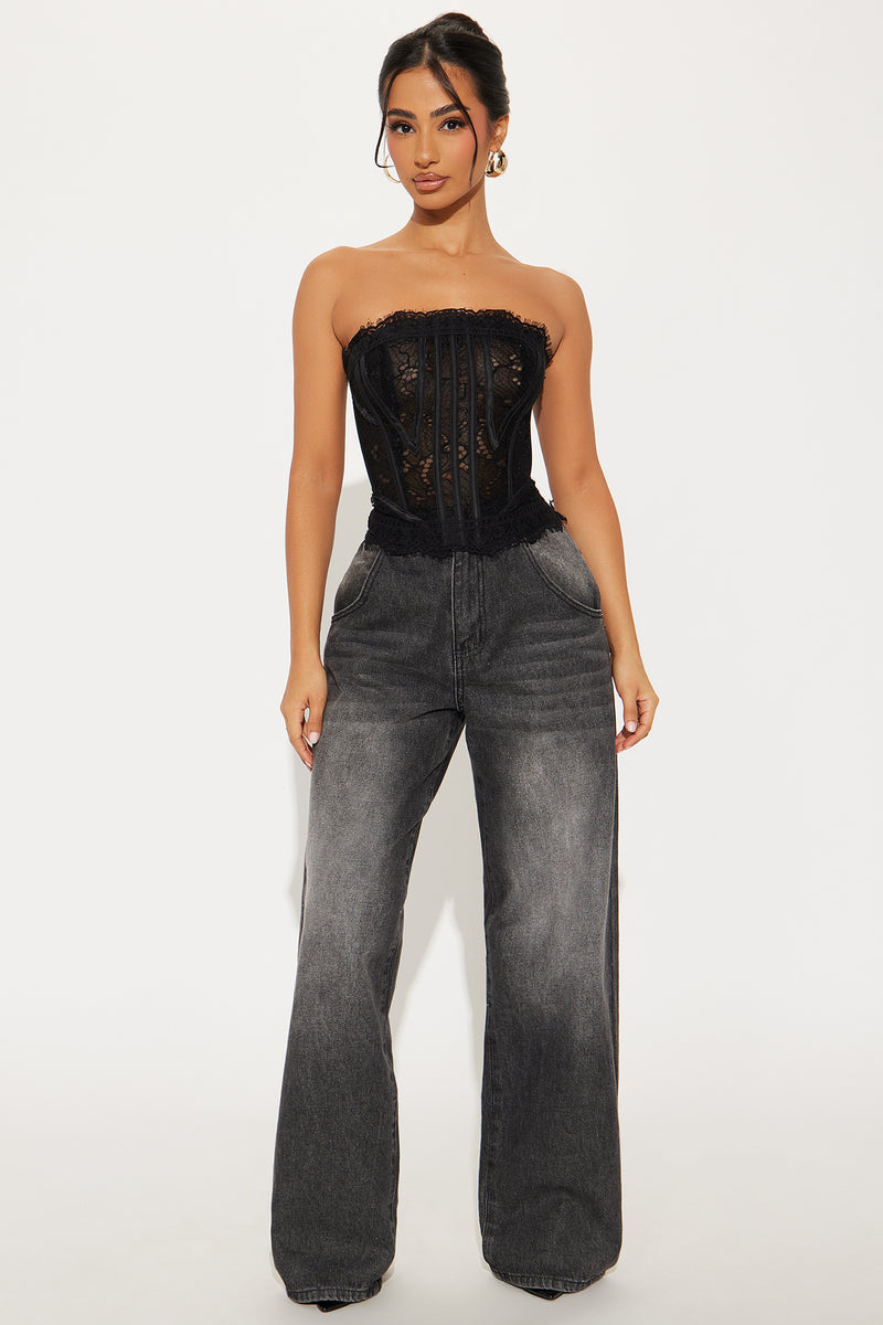 Pure Connection Lace Corset Top - Black