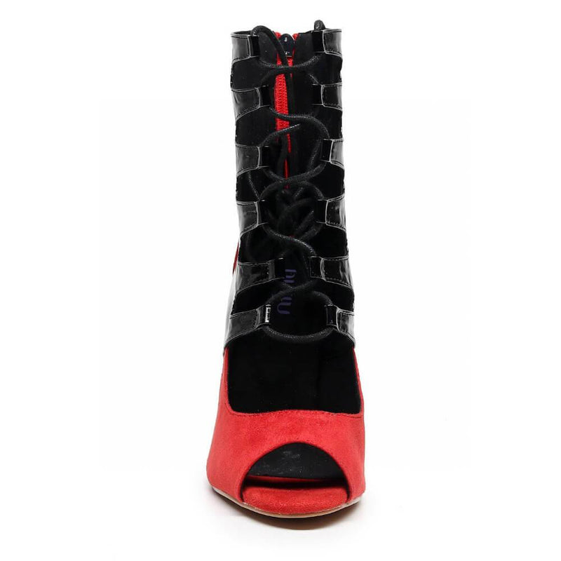 Ryann - Red Vegan Suede and Black Vegan Patent - Street Sole