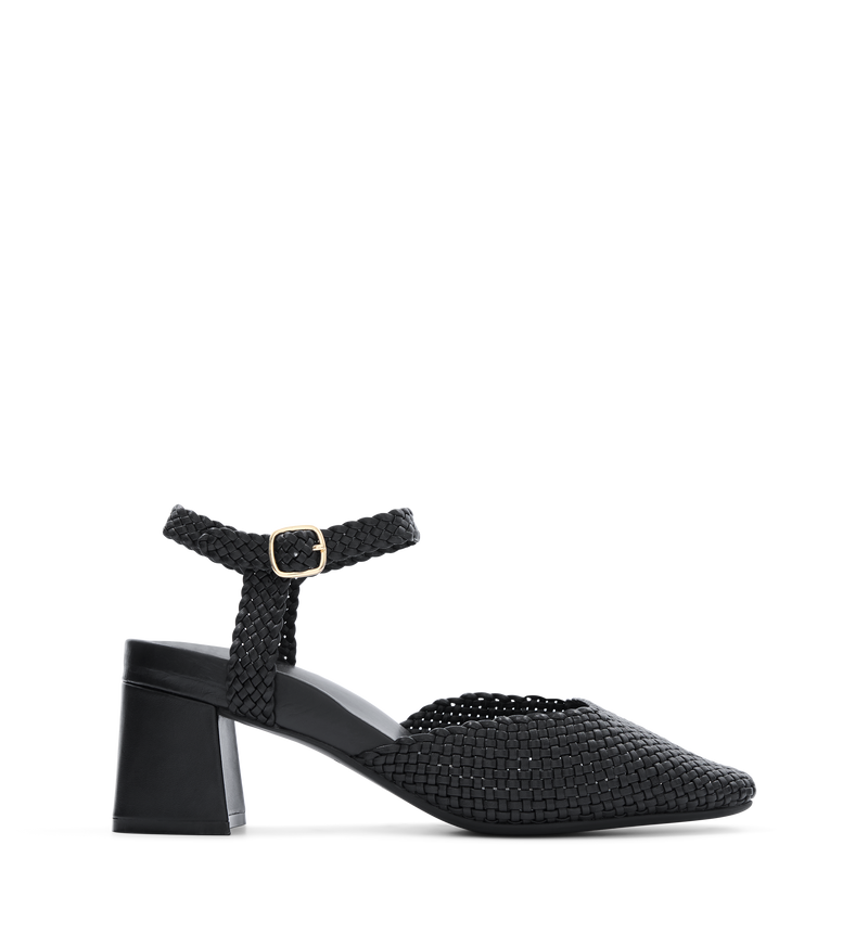 Nighthawk Black Leather Low Heels