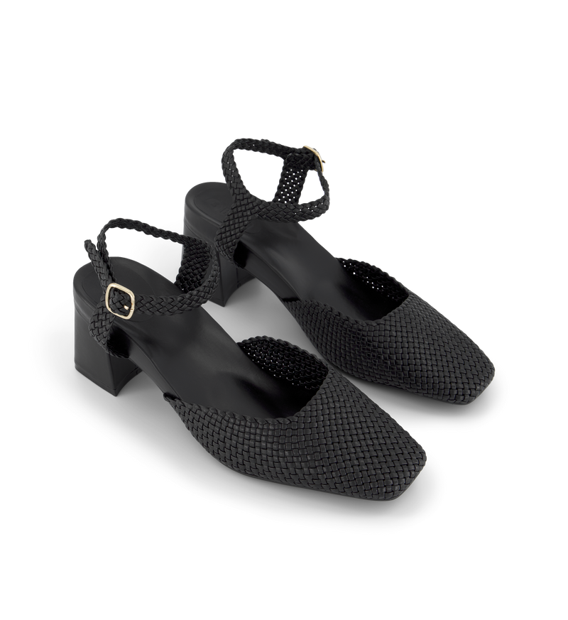 Nighthawk Black Leather Low Heels