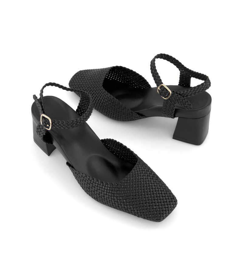 Nighthawk Black Leather Low Heels