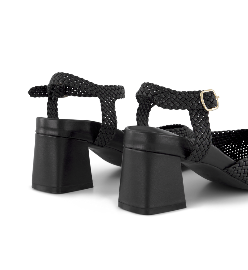 Nighthawk Black Leather Low Heels