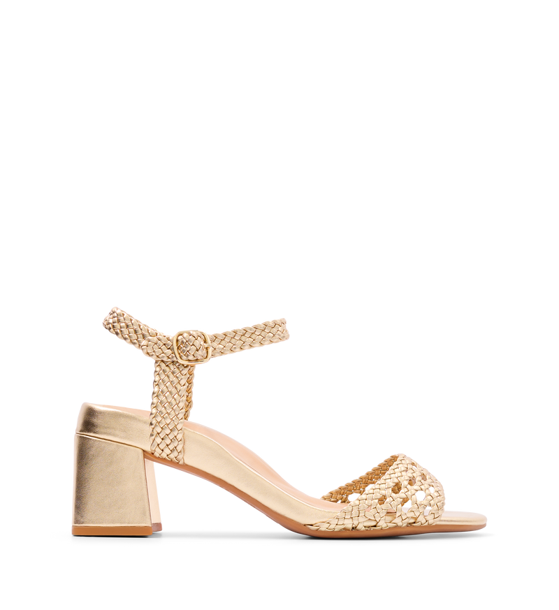 Geomalia Gold Leather Low Heels