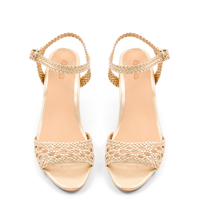 Geomalia Gold Leather Low Heels