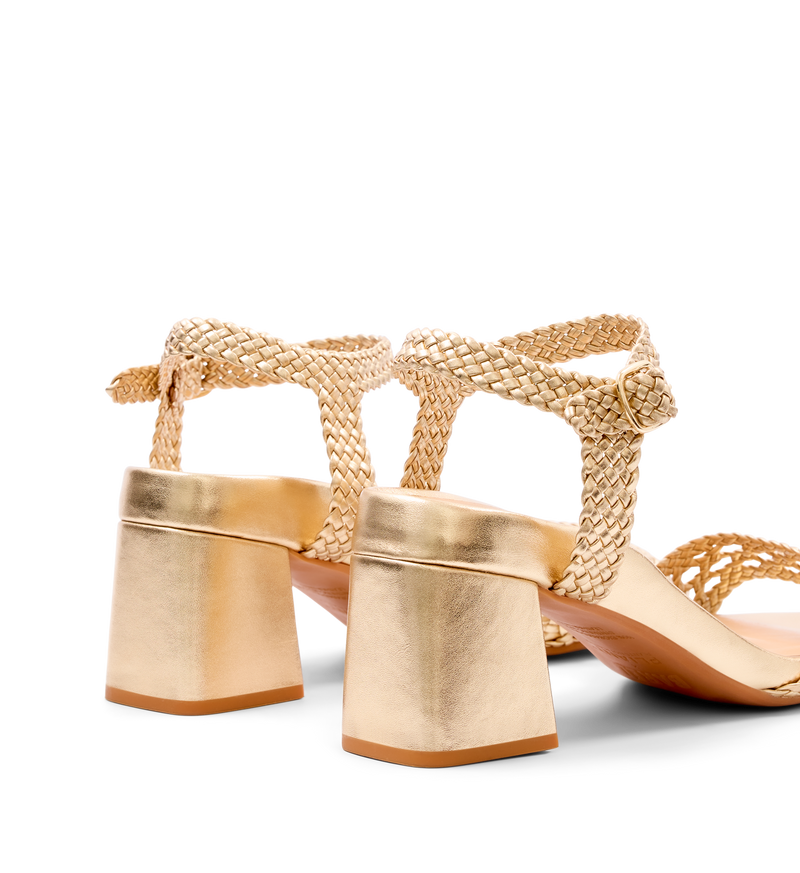 Geomalia Gold Leather Low Heels