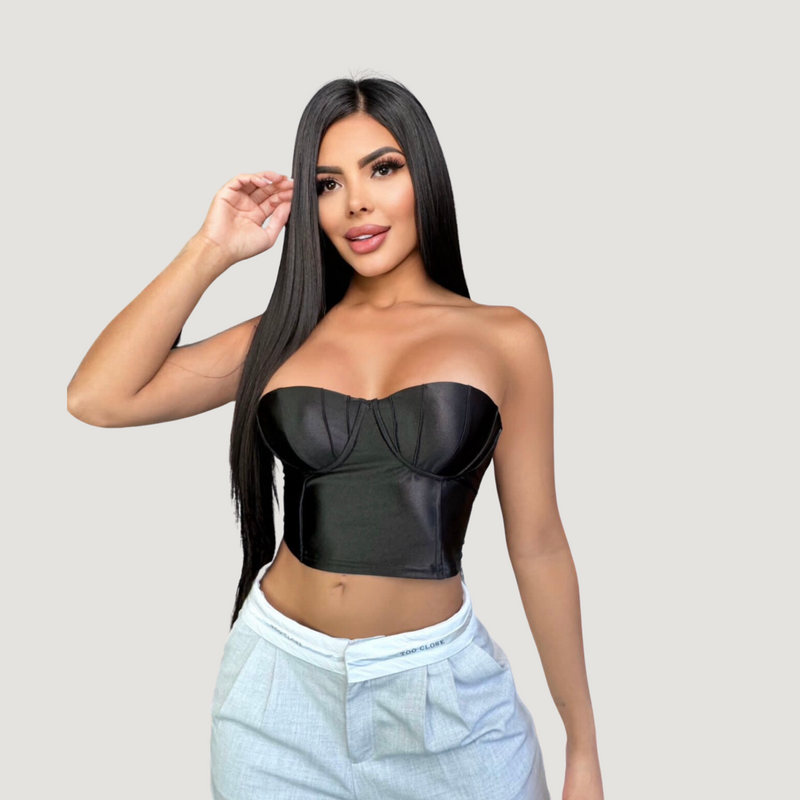 Corset Top with Glossy Spandex Fabric